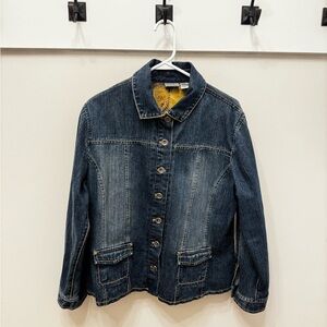 Chico's Blue Jean Jacket with Yellow Accent Lining